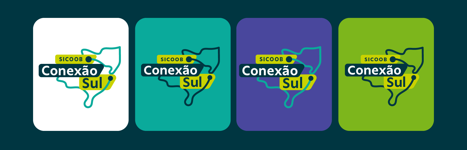 Versões de cor do logotipo Sicoob Conexão Sul | Colour versions of the Sicoob Conexão Sul logo