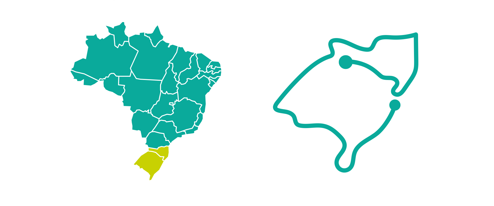Símbolo do Sicoob Conexão Sul formado pelos mapas de Santa Catarina e Rio Grande do Sul | Sicoob Conexão Sul symbol formed by the maps of Santa Catarina and Rio Grande do Sul