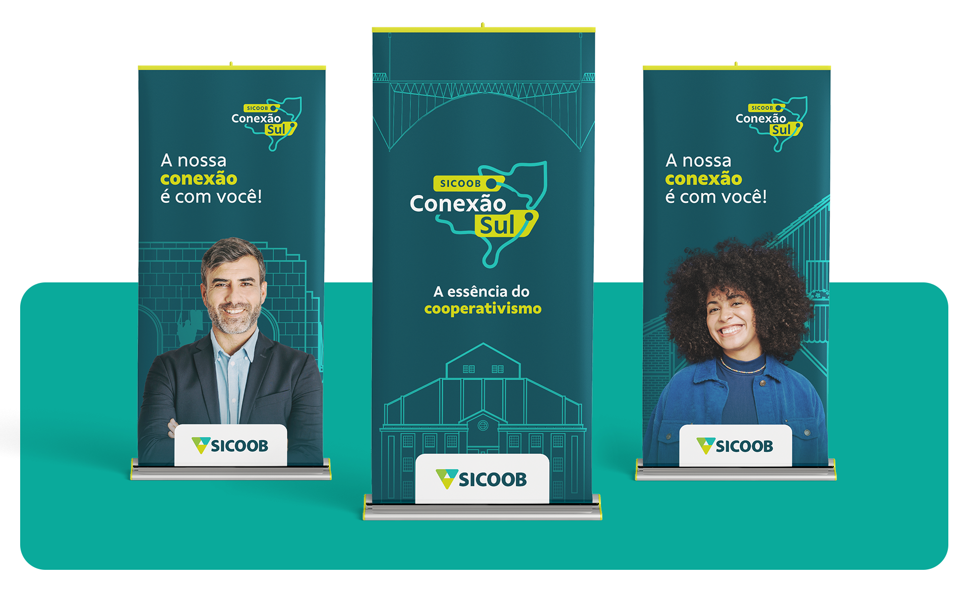 Totens roll-up do evento Sicoob Conexão Sul | Sicoob Conexão Sul event roll-up banners