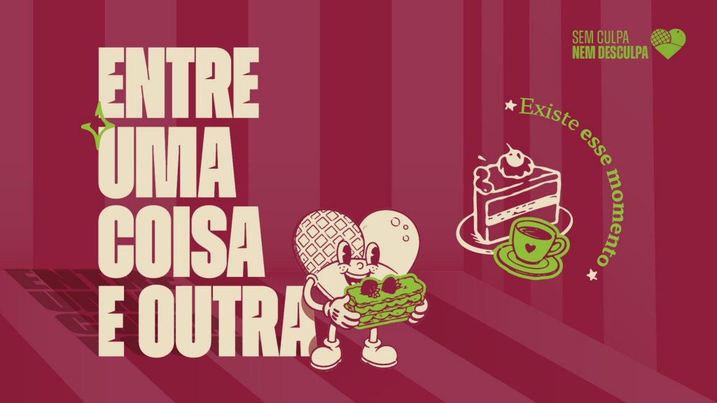 Dark Sugar banner reading entre uma coisa e outra with the Docinho mascot