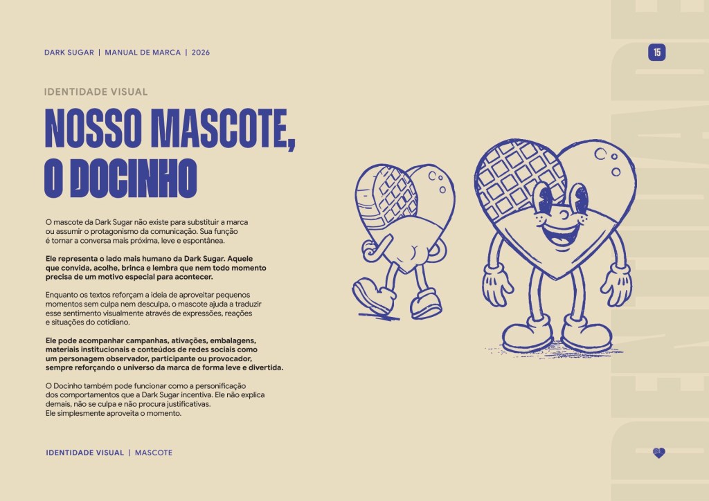 Docinho, the Dark Sugar mascot, introduced in the brand book