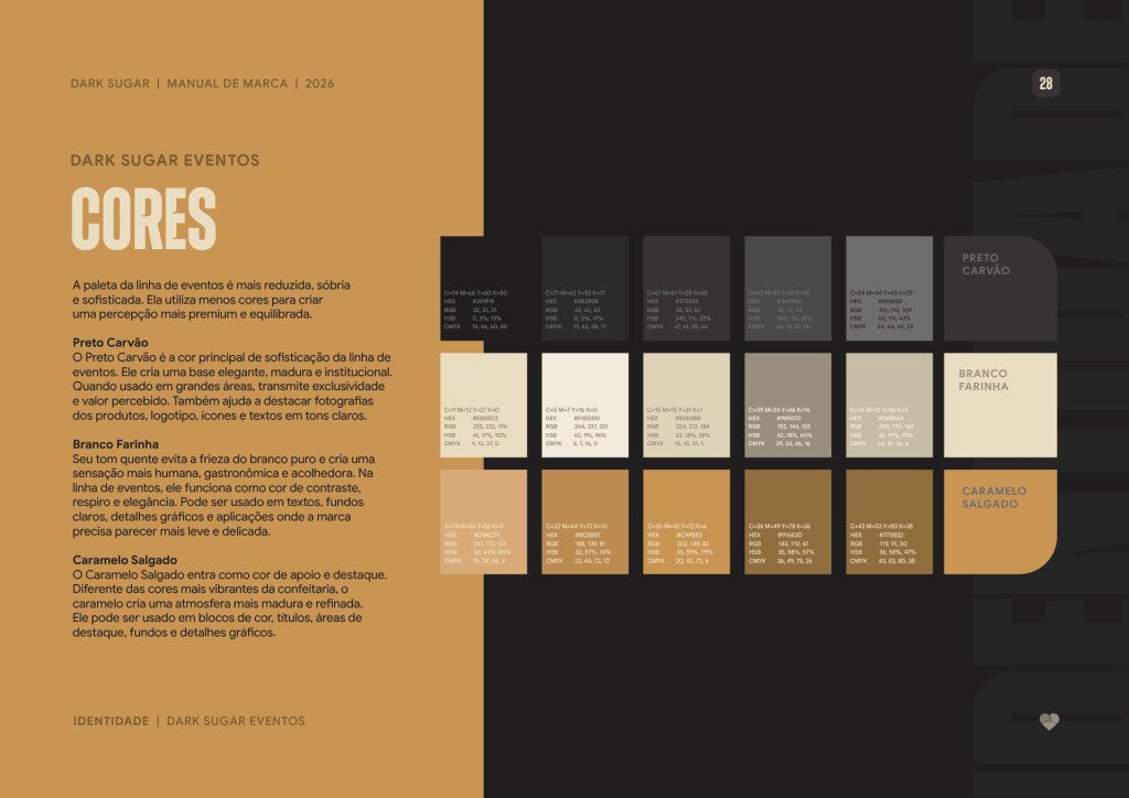 Dark Sugar Eventos colour palette: Charcoal Black, Flour White and Salted Caramel