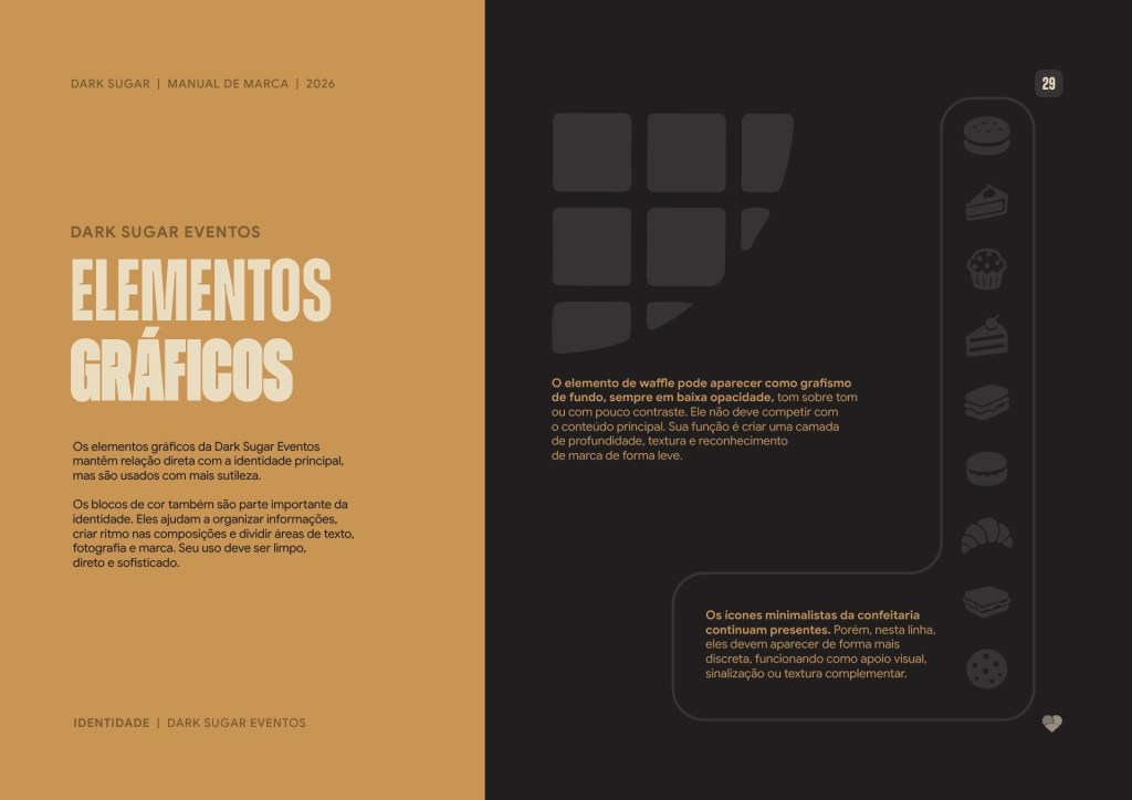 Dark Sugar Eventos graphic elements: waffle pattern and minimal icons