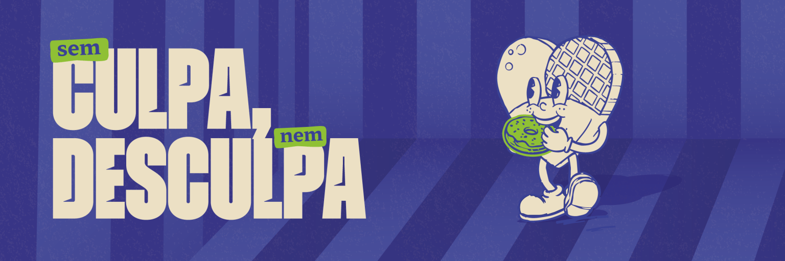 Dark Sugar store header banner reading sem culpa nem desculpa with the Docinho mascot