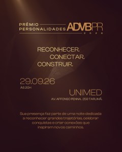 ADVB/PR Personalities Award 2026 WhatsApp invitation with date, venue and the words Reconhecer, Conectar, Construir